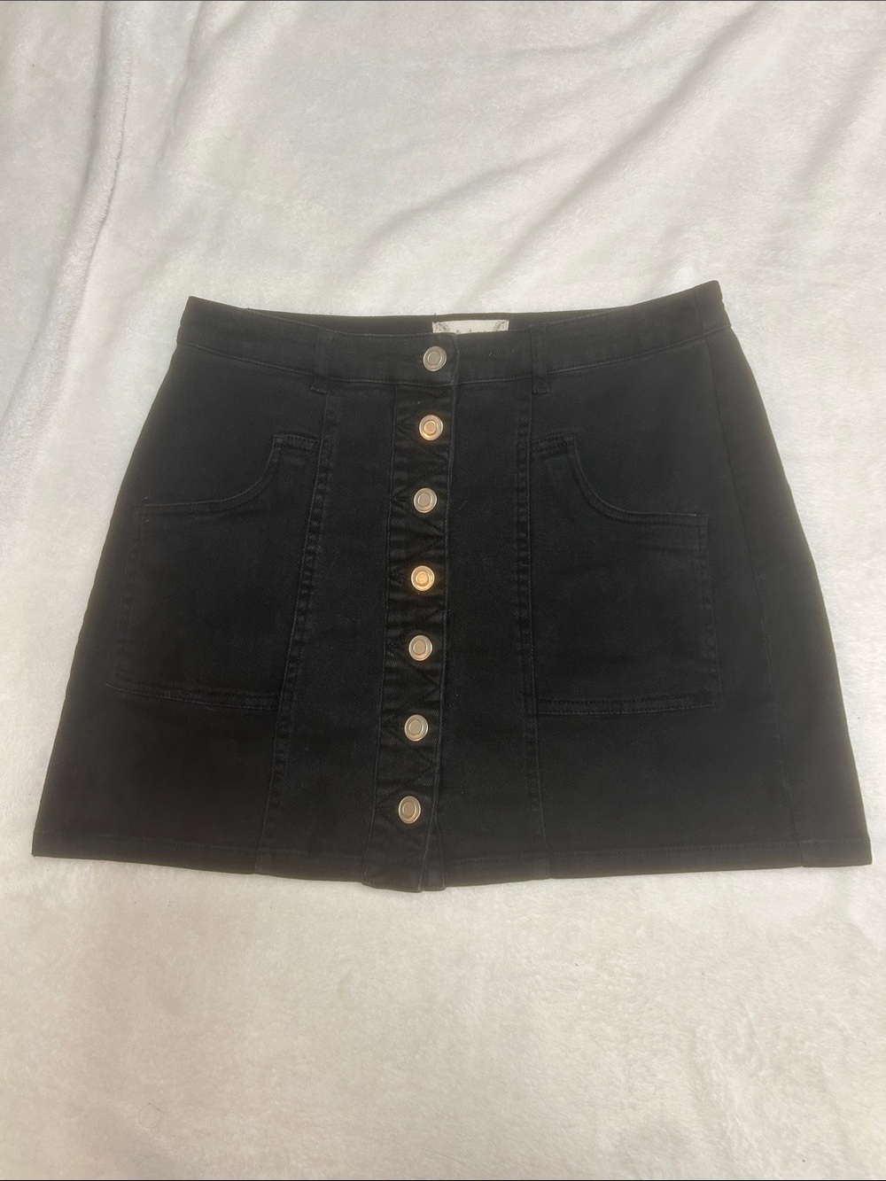 Altar'd State Women’s Skirt Black Denim A-Line Button Mini Skirt Size Small
